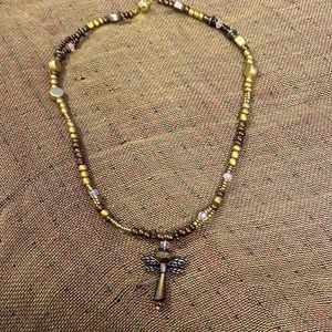 Handmade Jewelry Gold & Copper Dancing Angel Fairy Necklace New & Upcycled Beads
